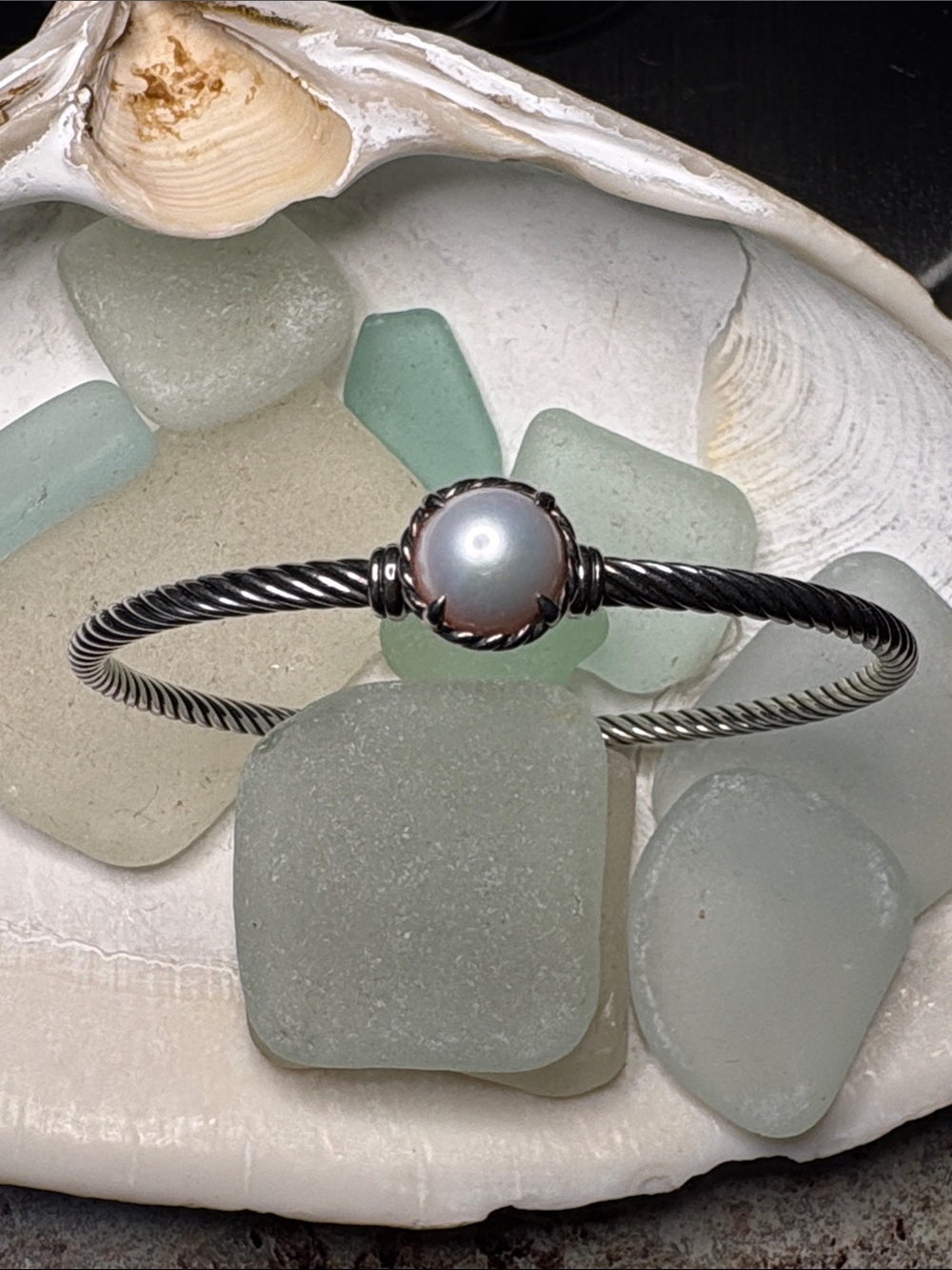 David Yurman Silver Cable Bracelet with Pearl